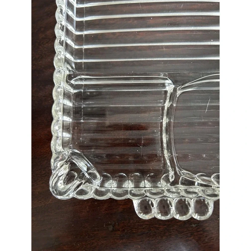 3 Pressed Glass Rectangle Snack Trays w/cups & cigarette ashtrays. Sip and Smoke